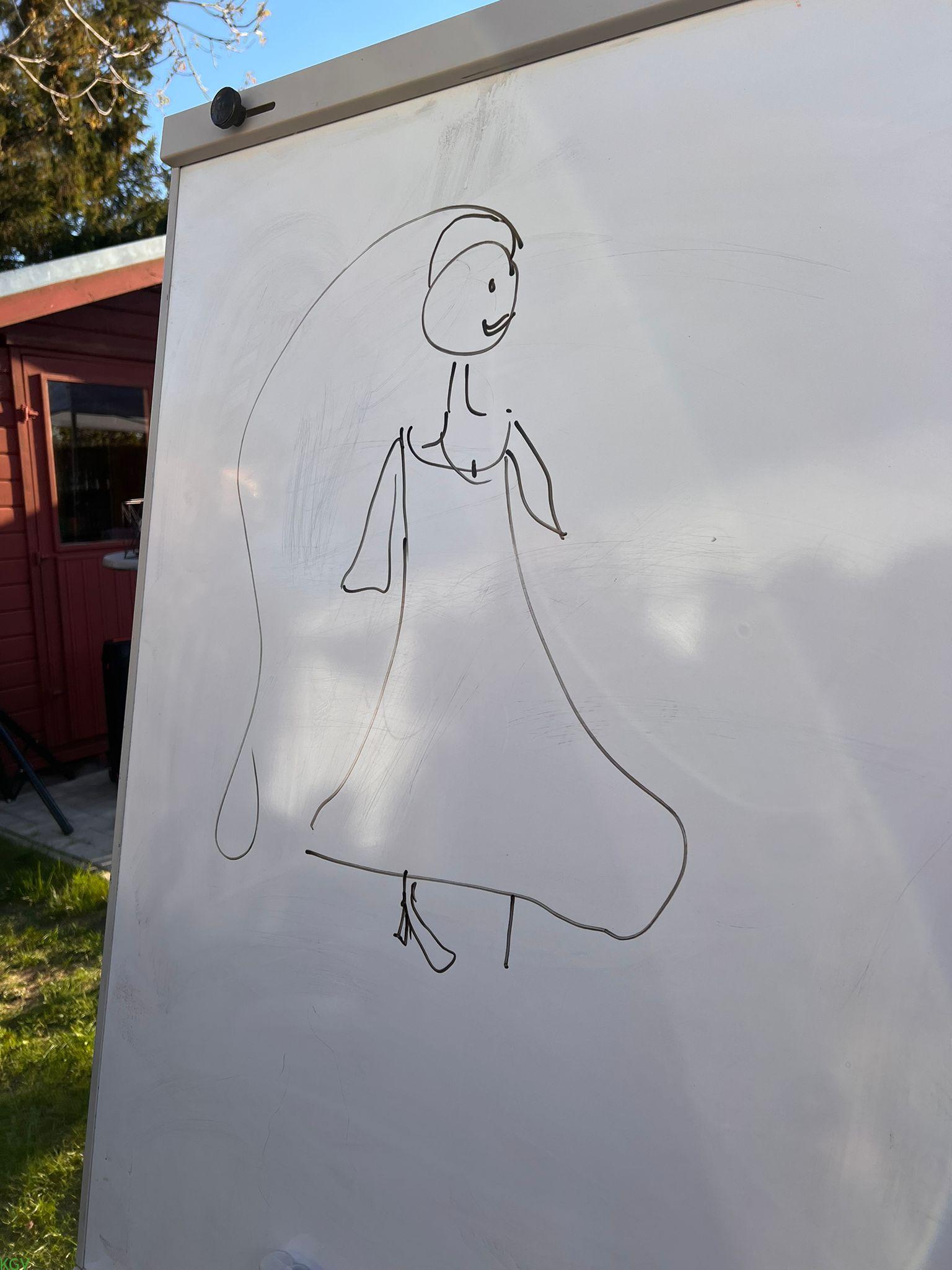 Whiteboard-Zeichnung einer Dame im Kleid